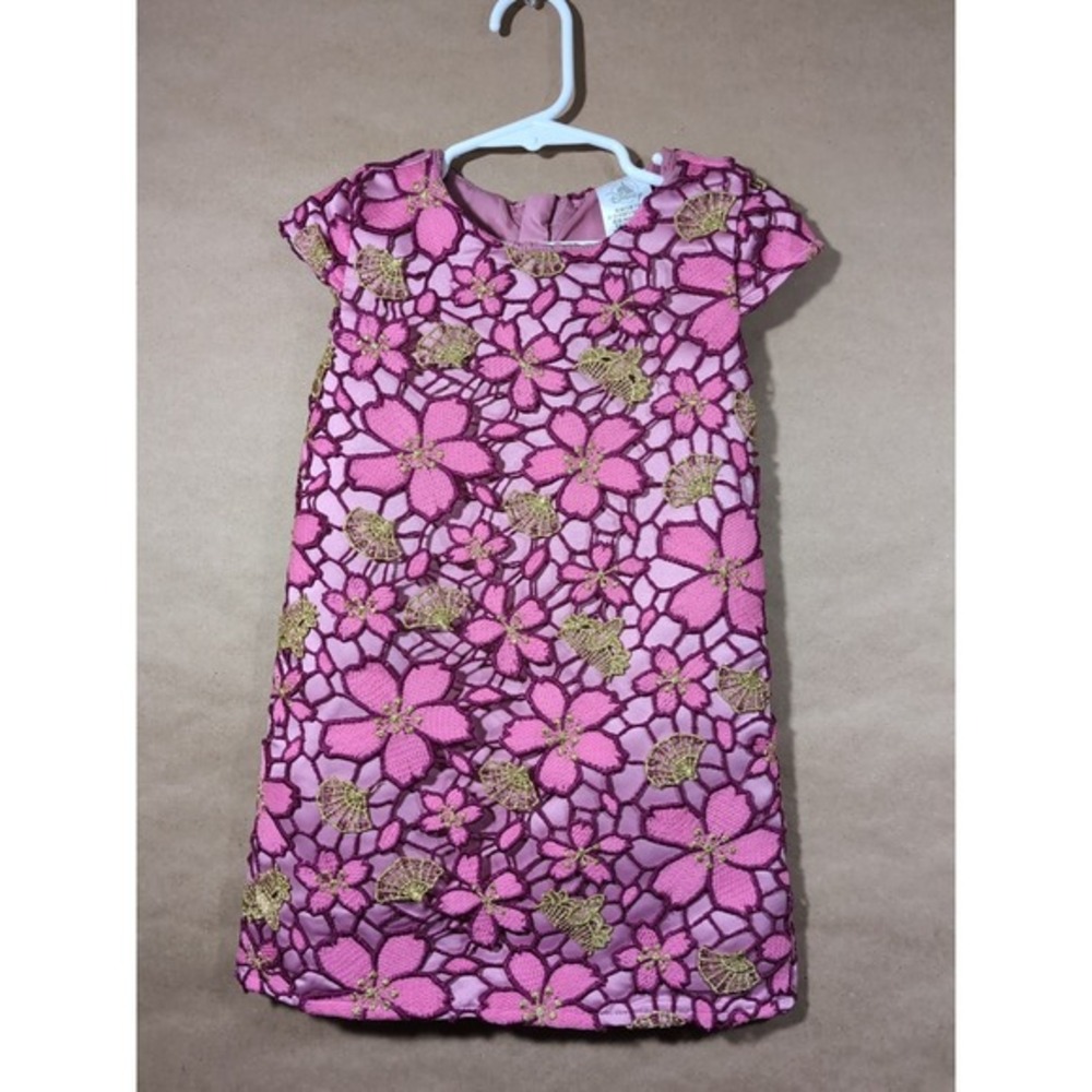 Disney Girls 3T Princess Mulan Embroidery‎ Pink Sakura Gold Fan Comb Dress